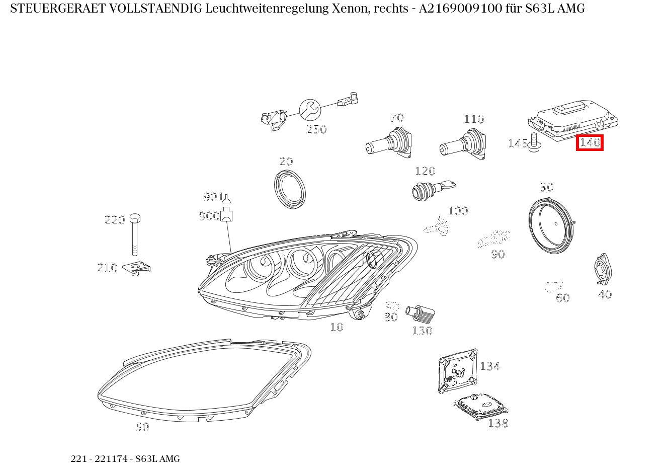 Steuergerät vollständig Leuchtweitenregelung Xenon, rechts S63L AMG 221 Steuergerät vollständig Leuchtweitenregelung Xenon, rechts S63L AMG 221