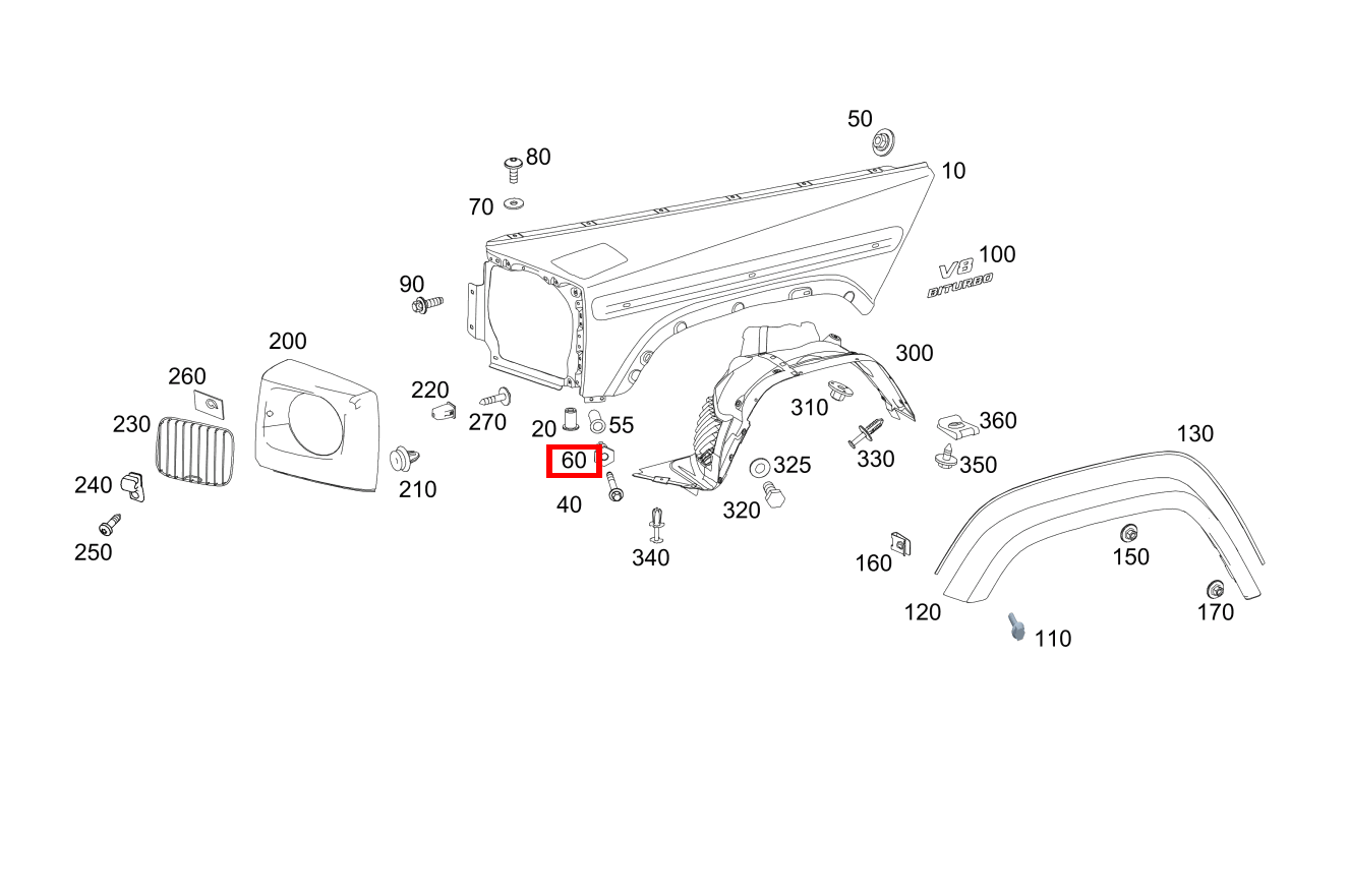 Schraube, Sonderform Träger rechts; M6X40 Mercedes-AMG G 63 463 Schraube, Sonderform Träger rechts; M6X40 Mercedes-AMG G 63 463