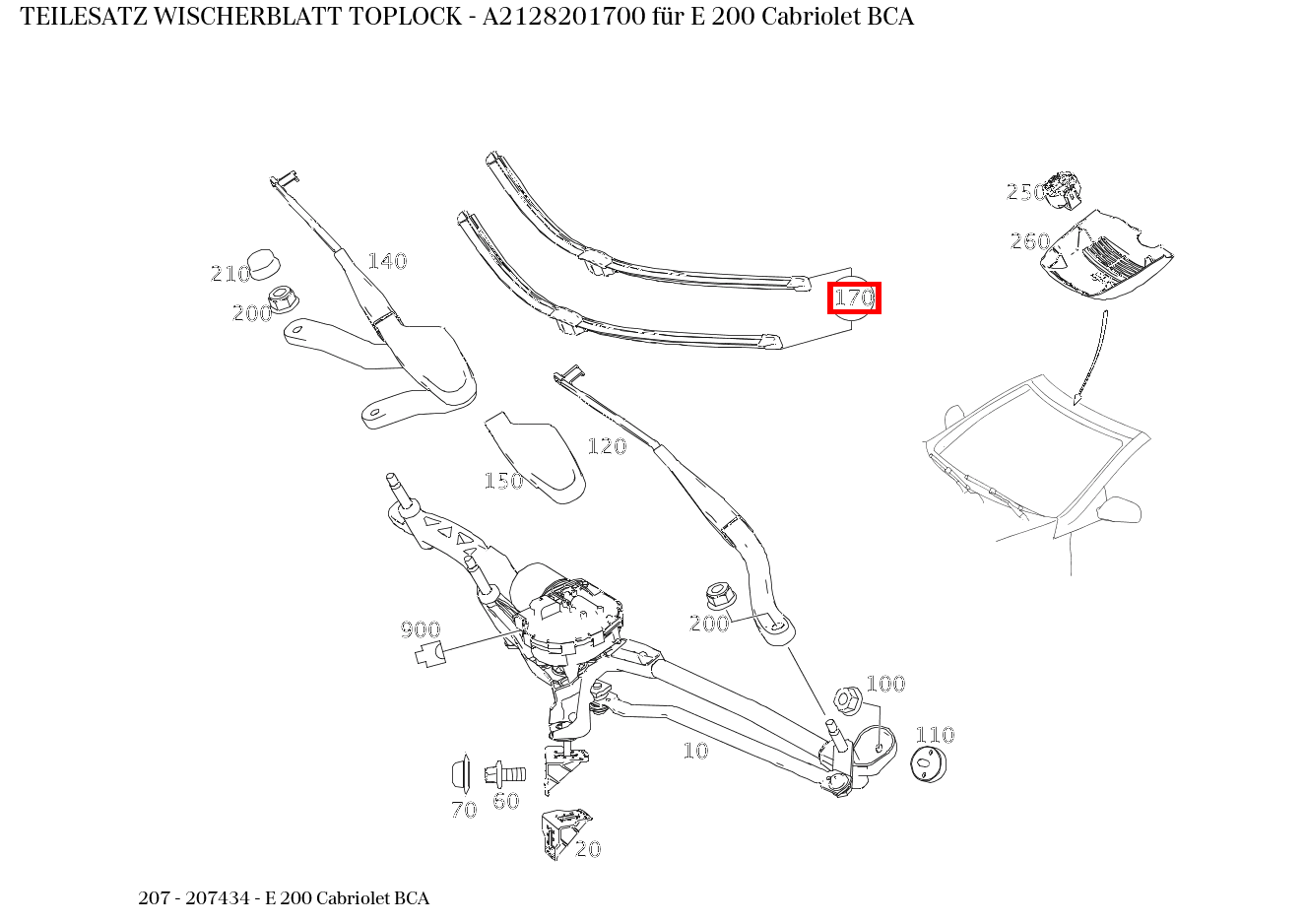 Teilesatz Wischerblatt TOPLOCK E 200 Cabriolet BCA 207