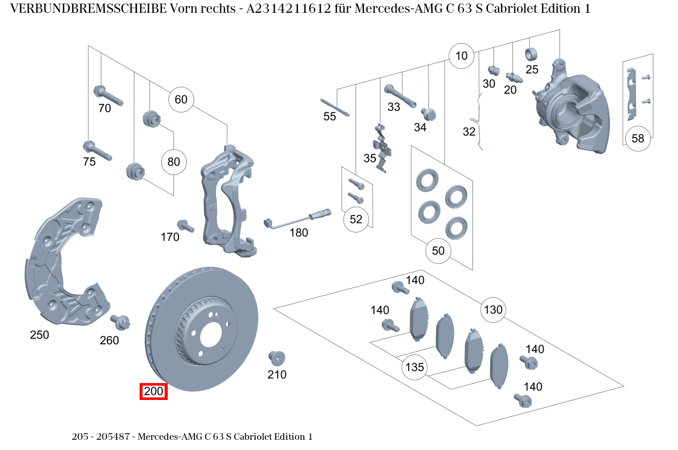 Verbundbremsscheibe Vorn rechts Mercedes-AMG C 63 S Cabriolet Edition 1 205