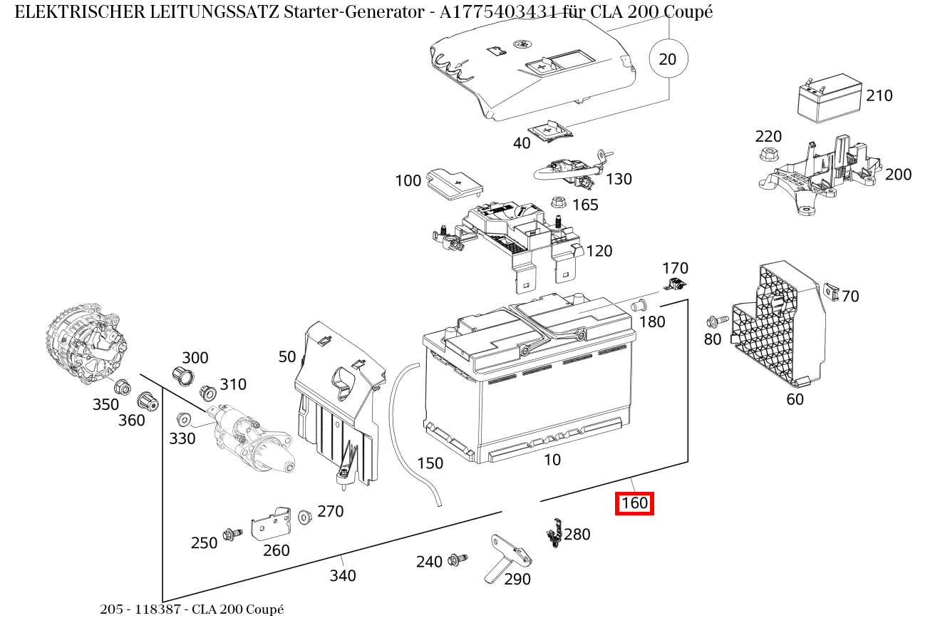 Elektrischer Leitungssatz Starter-Generator CLA 200 Coupé 205 Elektrischer Leitungssatz Starter-Generator CLA 200 Coupé 205