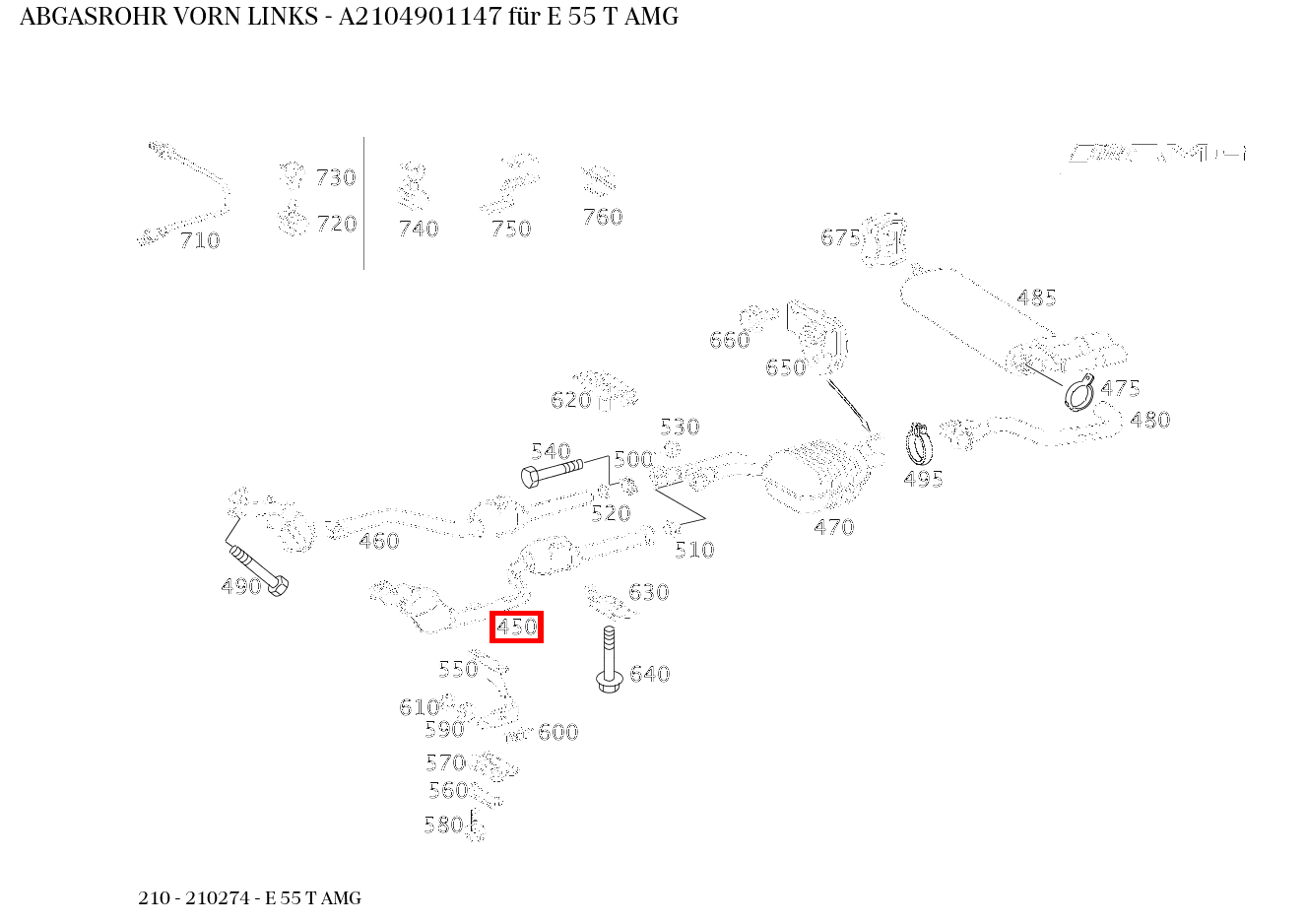 Abgasrohr VORN LINKS E 55 T AMG 210