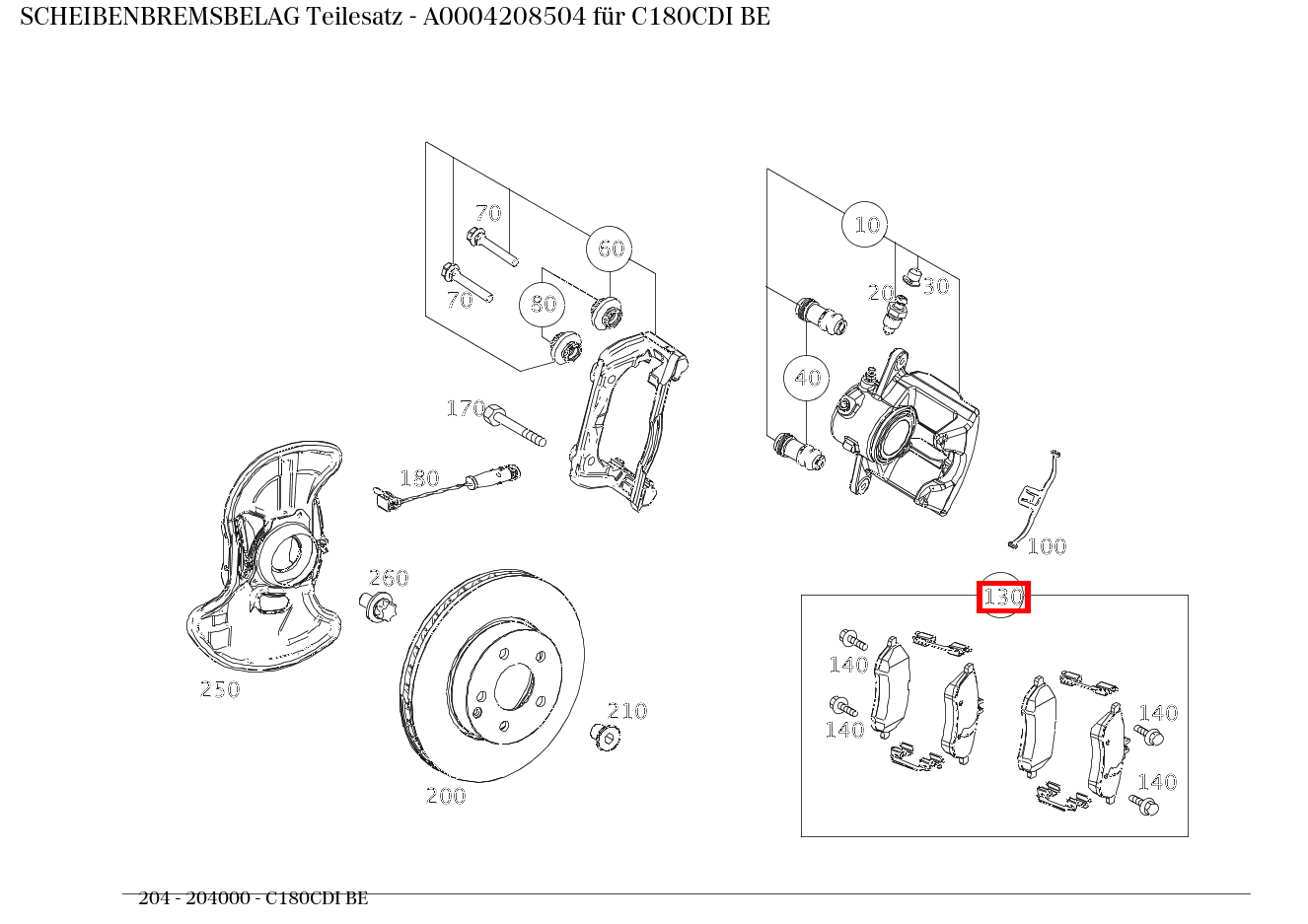Scheibenbremsbelag Teilesatz C180CDI BE 204