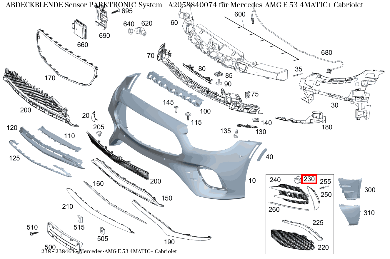 Abdeckblende Sensor PARKTRONIC-System Mercedes-AMG E 53 4MATIC+ Cabriolet 238 Abdeckblende Sensor PARKTRONIC-System Mercedes-AMG E 53 4MATIC+ Cabriolet 238