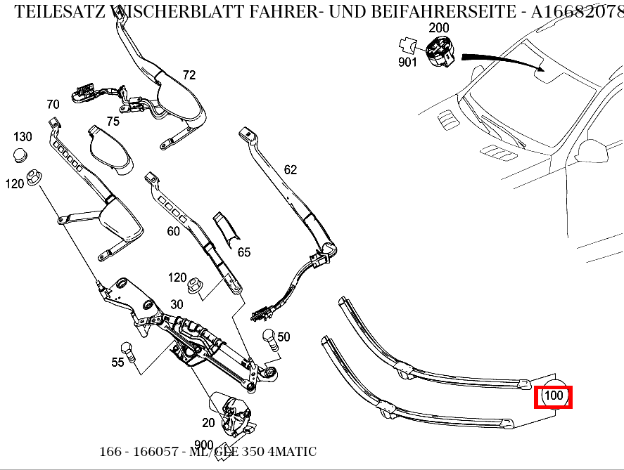 Teilesatz Wischerblatt FAHRER- UND BEIFAHRERSEITE ML/GLE 350 4MATIC 166 Teilesatz Wischerblatt FAHRER- UND BEIFAHRERSEITE ML/GLE 350 4MATIC 166