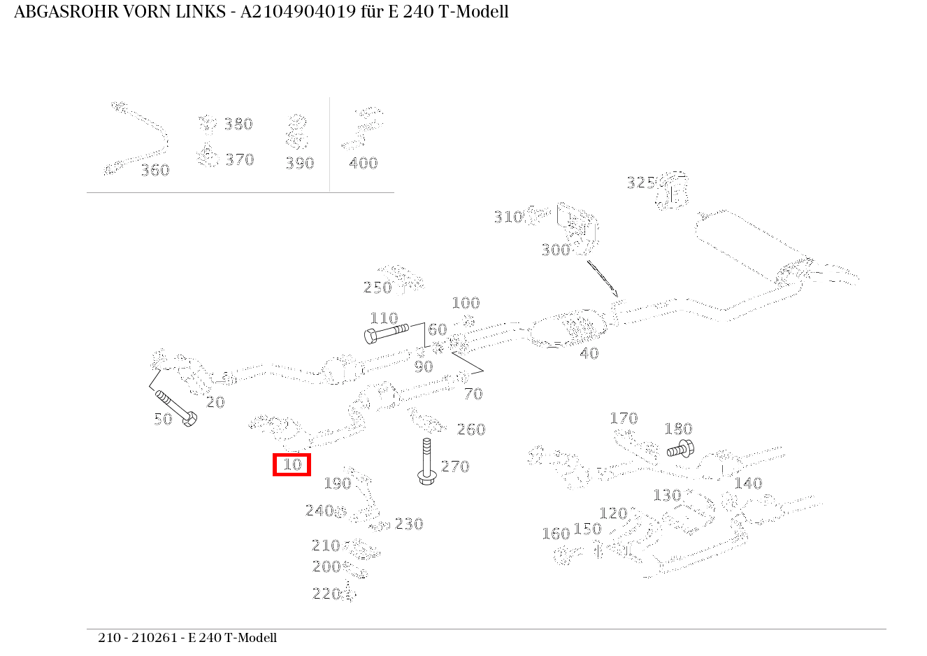 Abgasrohr VORN LINKS E 240 T-Modell 210