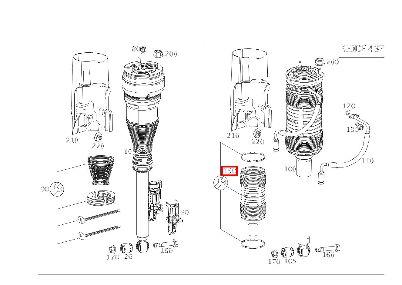 Teilesatz Manschette TEILESATZ RECHTS S 560 Limousine lang BCA 222 Teilesatz Manschette TEILESATZ RECHTS S 560 Limousine lang BCA 222