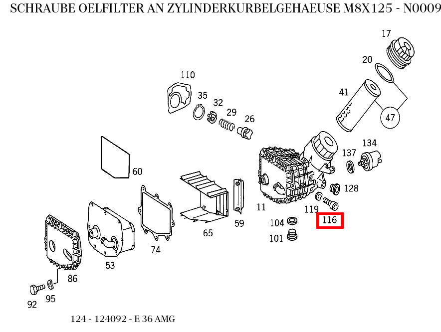 Schraube OELFILTER AN ZYLINDERKURBELGEHAEUSE M8X125 E 36 AMG 124