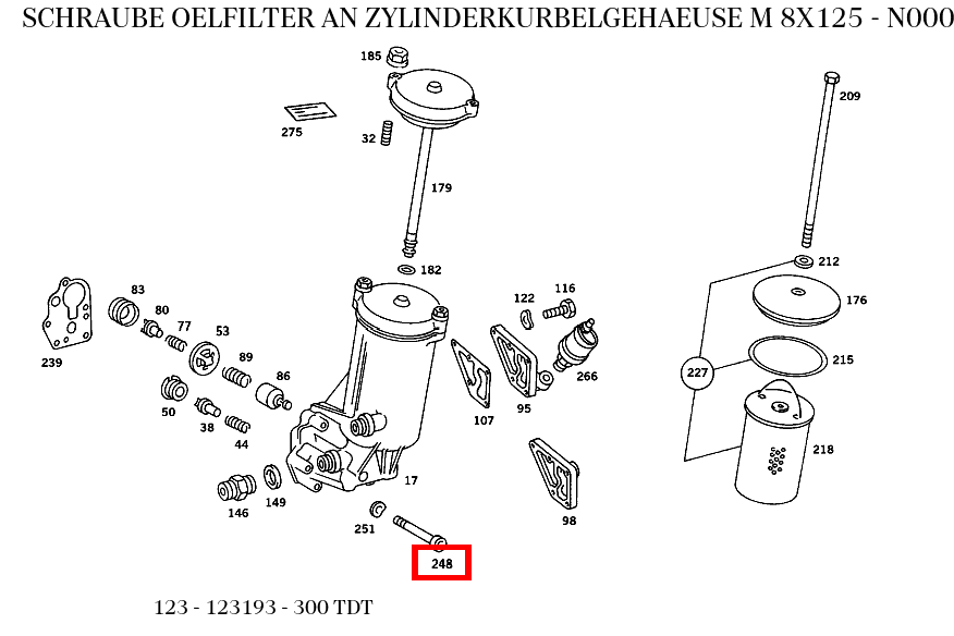 Schraube OELFILTER AN ZYLINDERKURBELGEHAEUSE M 8X125 300 TDT 123