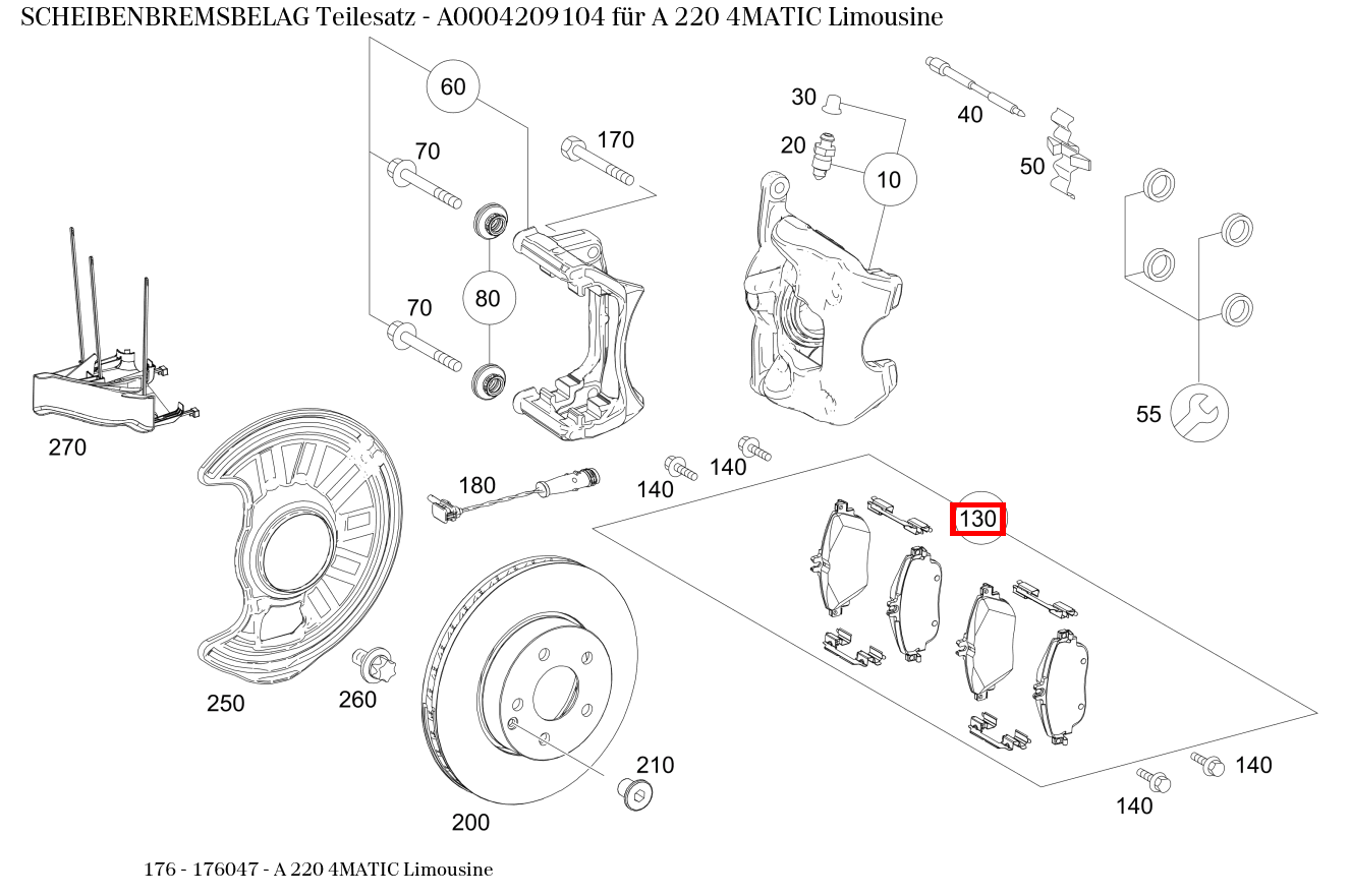 Scheibenbremsbelag Teilesatz A 220 4MATIC Limousine 176