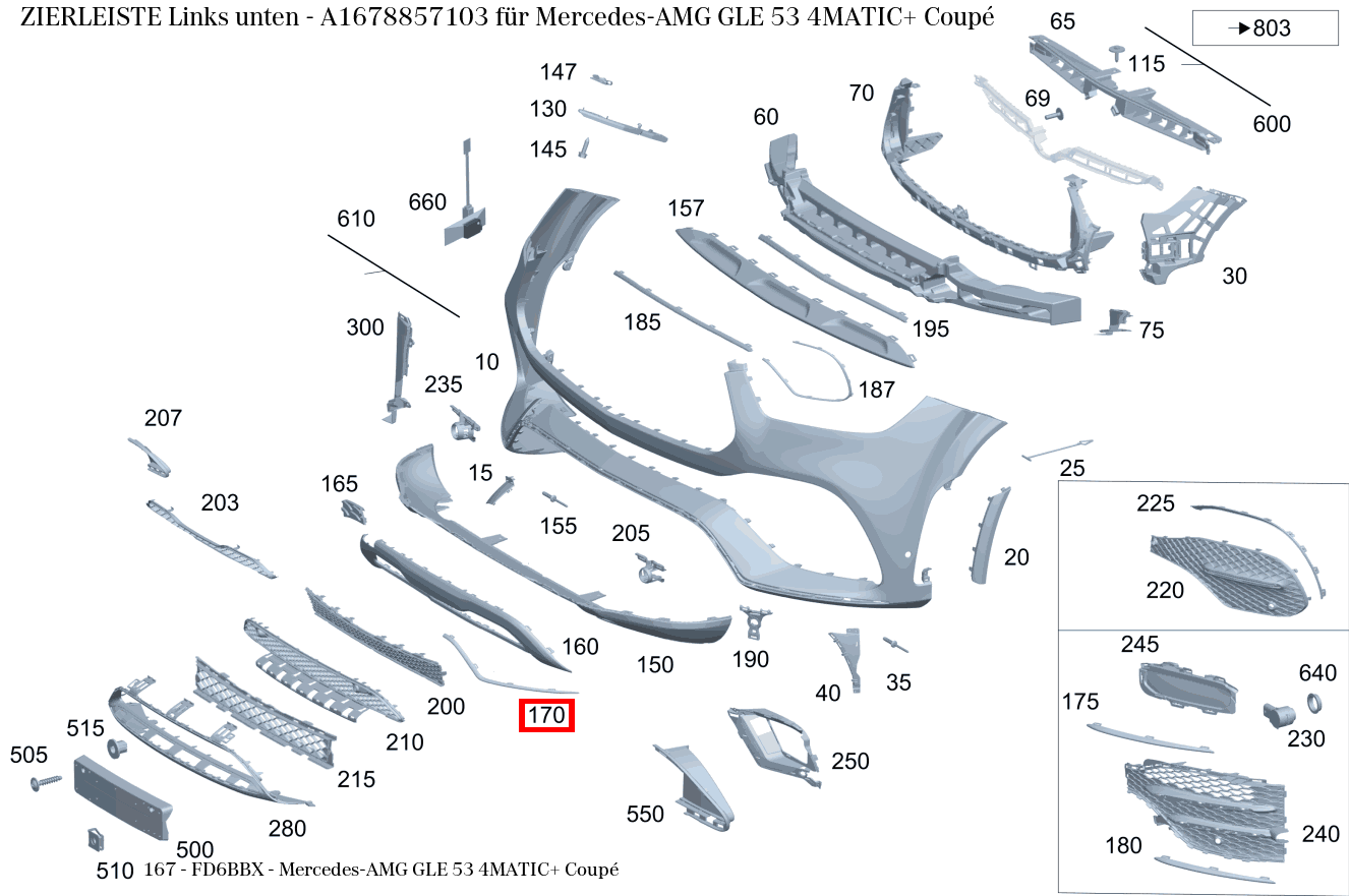 Zierleiste Links unten Mercedes-AMG GLE 53 4MATIC+ Coupé 167 Zierleiste Links unten Mercedes-AMG GLE 53 4MATIC+ Coupé 167