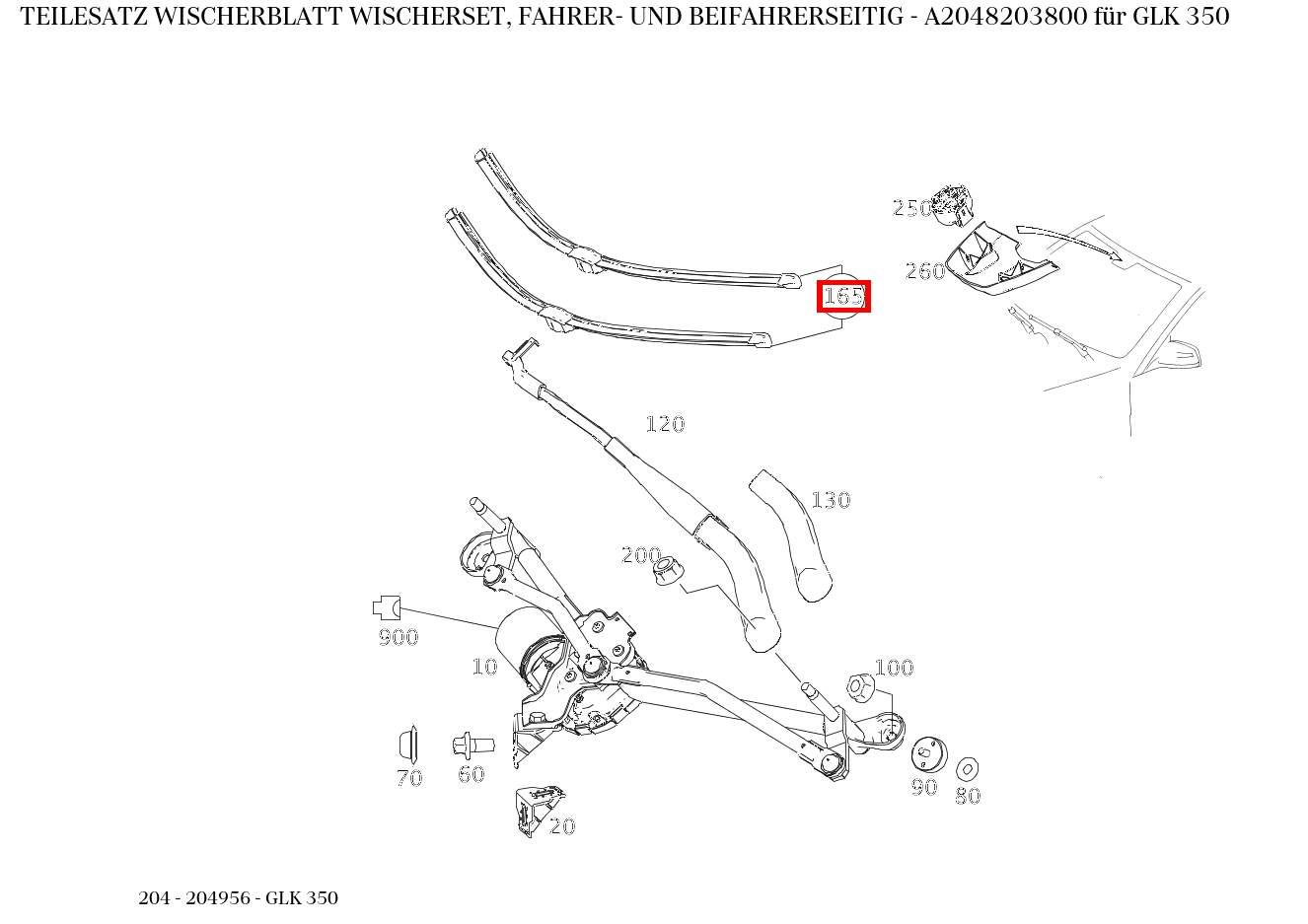 Teilesatz Wischerblatt WISCHERSET, FAHRER- UND BEIFAHRERSEITIG GLK 350 204