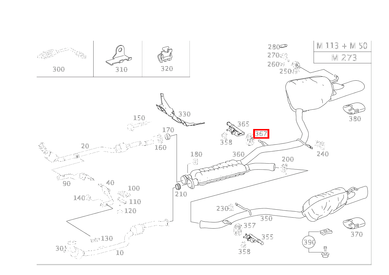 Aufhängering Auspuffrohr hinten an Hinterachse rechts CLS 500 Coupé 219