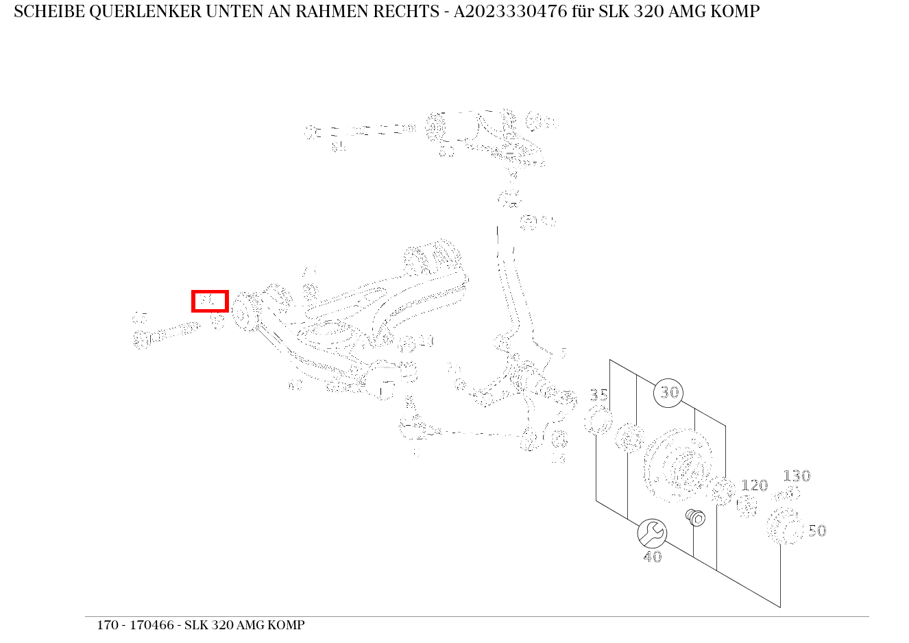 Scheibe QUERLENKER UNTEN AN RAHMEN RECHTS SLK 320 AMG KOMP 170