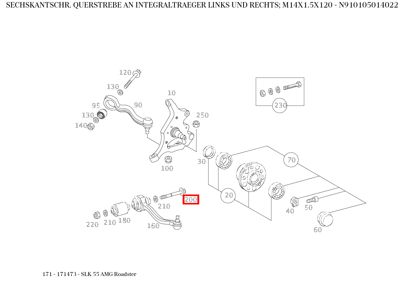 Sechskantschraube FUEHRUNGSLAGER AN RAHMEN RECHTS; M14X1.5X120  