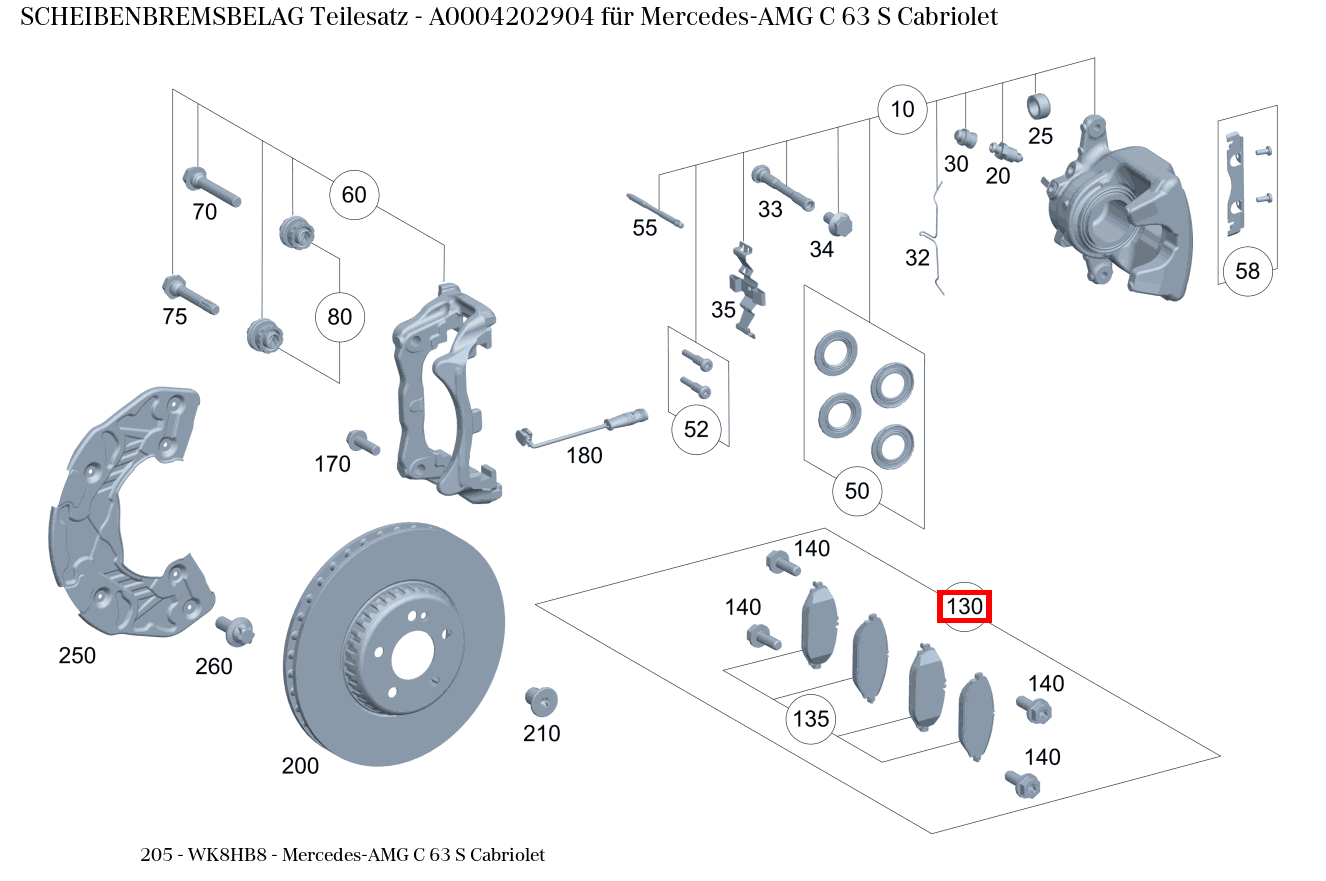 Scheibenbremsbelag Teilesatz Mercedes-AMG C 63 S Cabriolet 205 Scheibenbremsbelag Teilesatz Mercedes-AMG C 63 S Cabriolet 205
