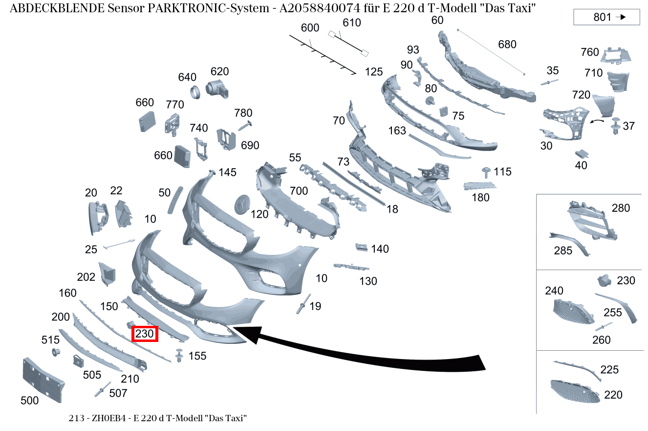 Abdeckblende Sensor PARKTRONIC-System E 220 d T-Modell "Das Taxi" 213 Abdeckblende Sensor PARKTRONIC-System E 220 d T-Modell "Das Taxi" 213