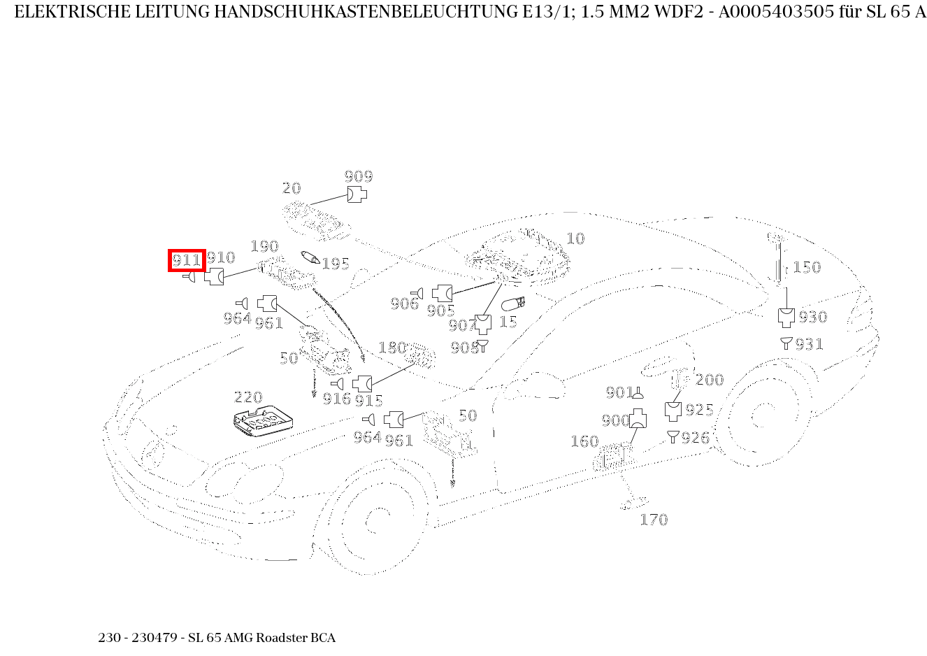 Elektrische Leitung HANDSCHUHKASTENBELEUCHTUNG E13/1; 1.5 MM2 WDF2 SL 65 AMG Roadster BCA 230