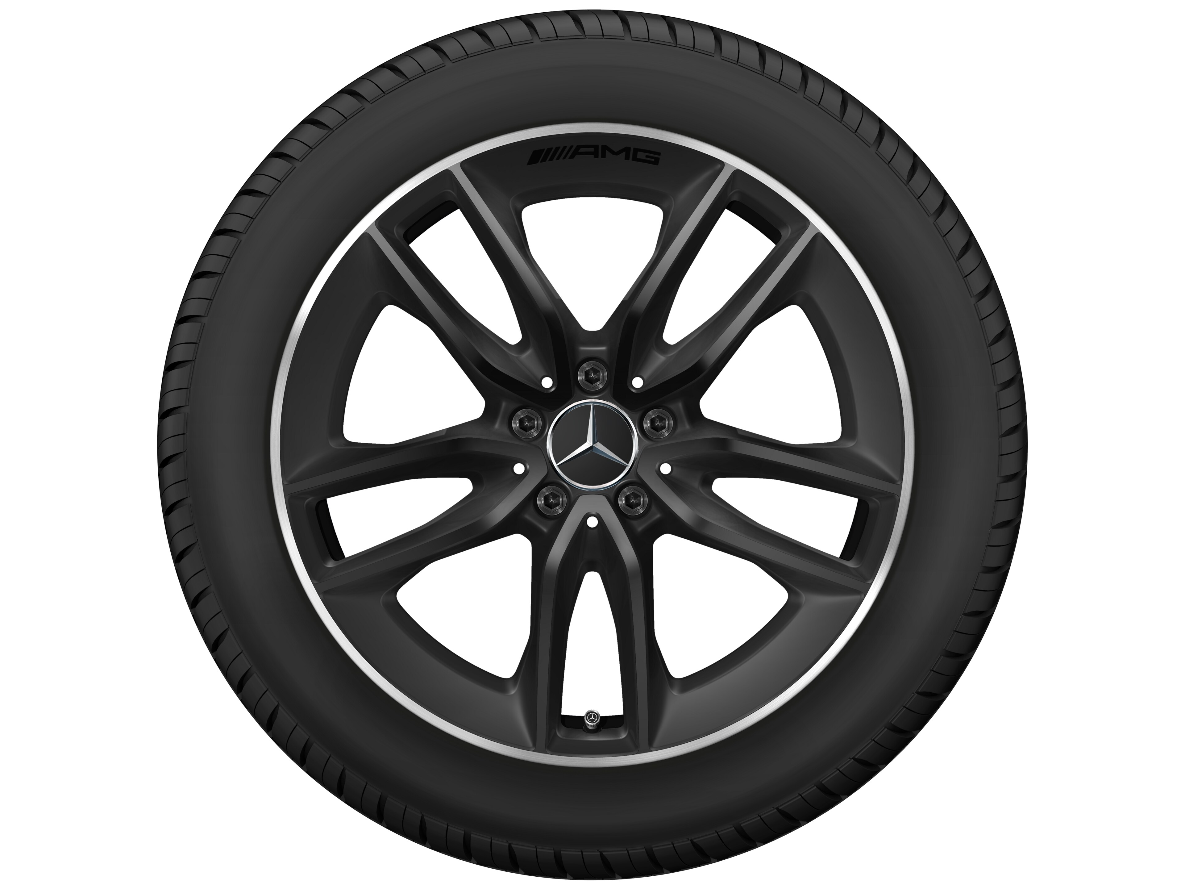 Mercedes-Benz - AMG 5-Doppelspeichen-Rad, 48,3 cm (19 Zoll), Felgenhorn glanzgedreht 9,5 J x 19 ET 22,5, schwarz matt
