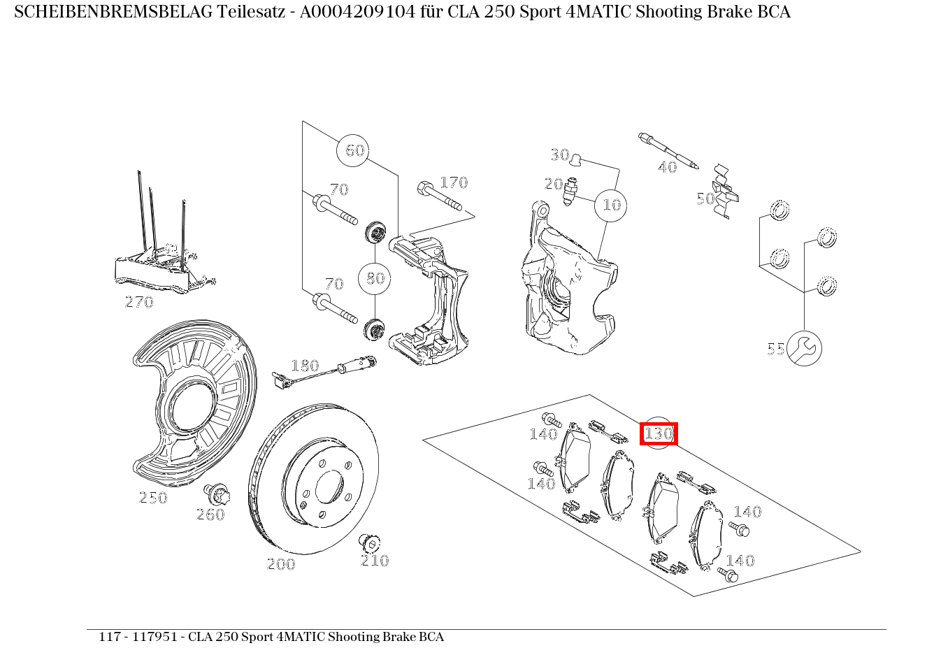 Scheibenbremsbelag Teilesatz CLA 250 Sport 4MATIC Shooting Brake BCA 117