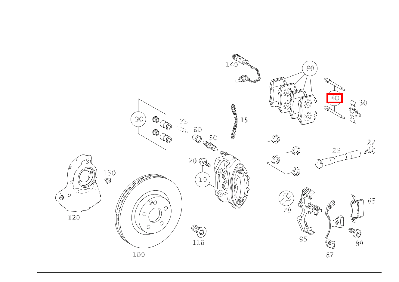 TEILESATZ FUEHRUNGSBOLZEN Bremsbelaghaltefeder an Bremssattel, Vorderachse CL 500 Coupé 4M BCA 216