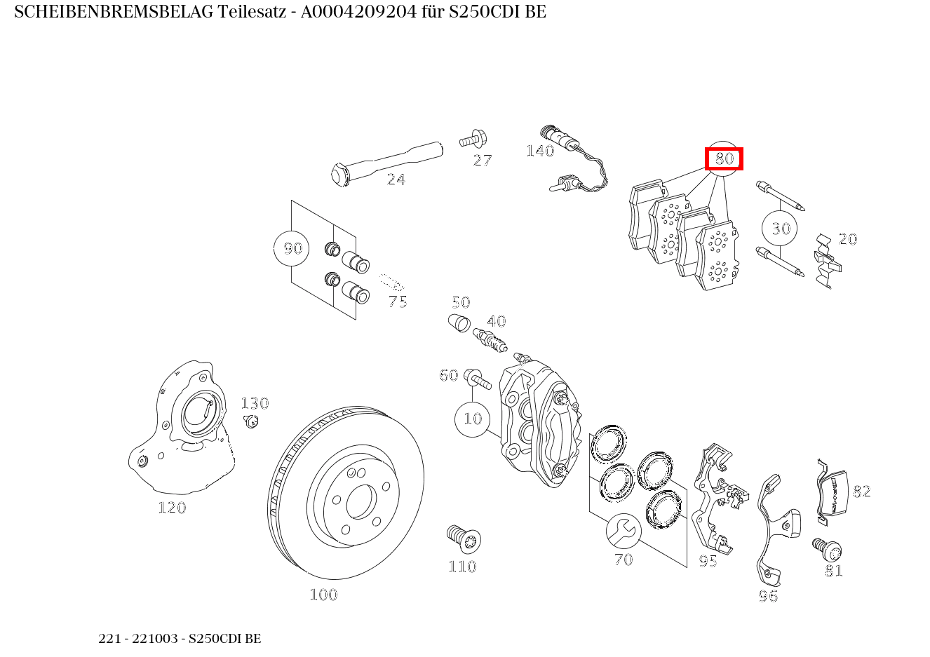 Scheibenbremsbelag Teilesatz S250CDI BE 221