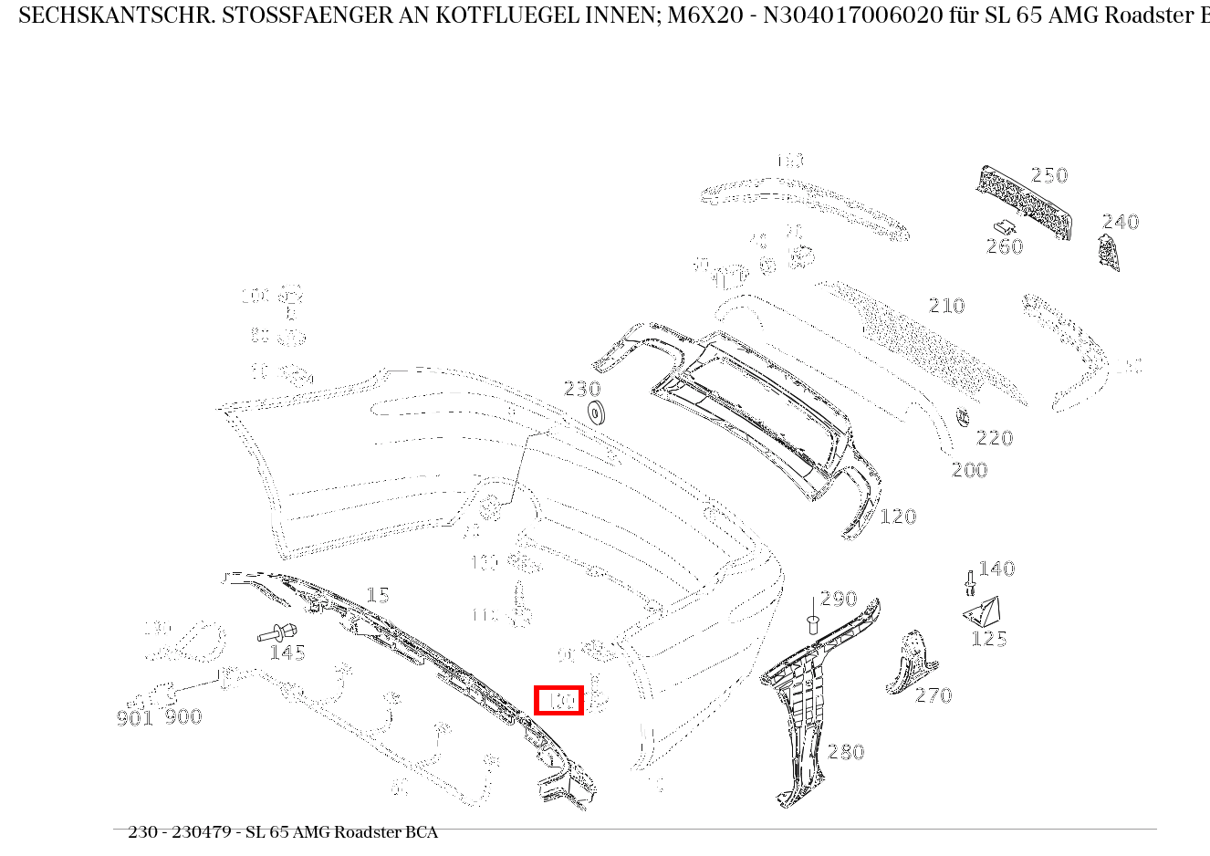Sechskantschraube STOSSFAENGER AN KOTFLUEGEL INNEN; M6X20 SL 65 AMG Roadster BCA 230