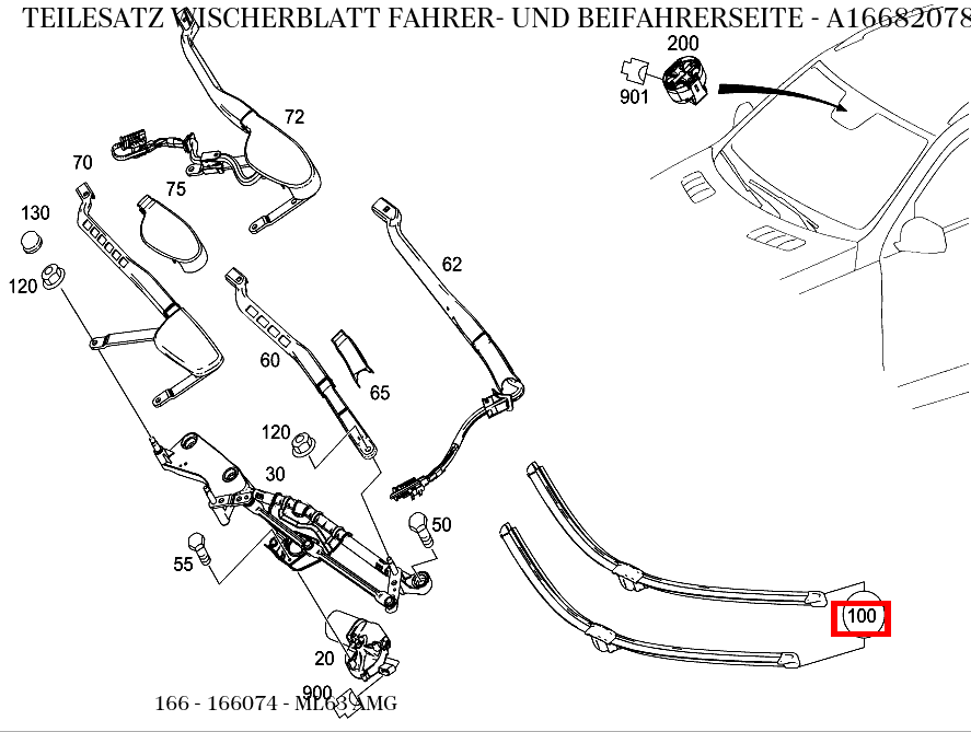 Teilesatz Wischerblatt FAHRER- UND BEIFAHRERSEITE ML63 AMG 166 Teilesatz Wischerblatt FAHRER- UND BEIFAHRERSEITE ML63 AMG 166