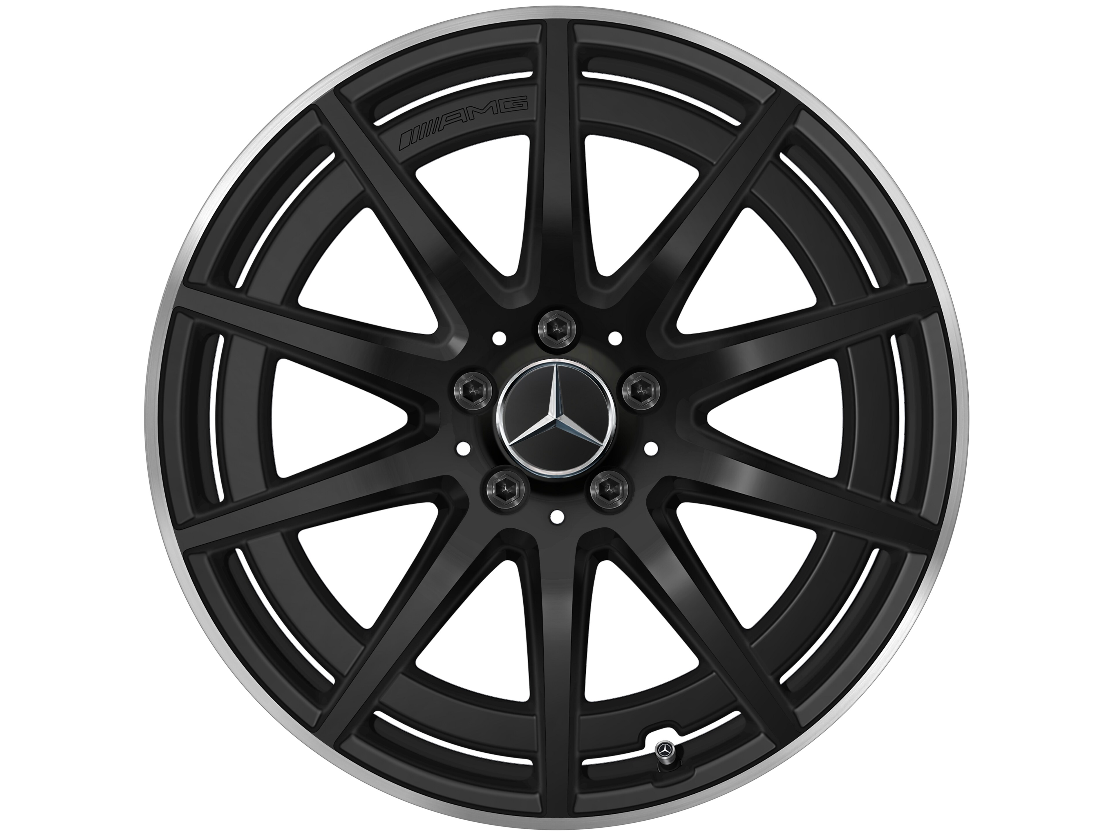 Mercedes-Benz - AMG 10-Speichen-Rad, 19 Zoll, 8 J x 19 ET 49, schwarz matt, Felgenhorn glanzgedreht