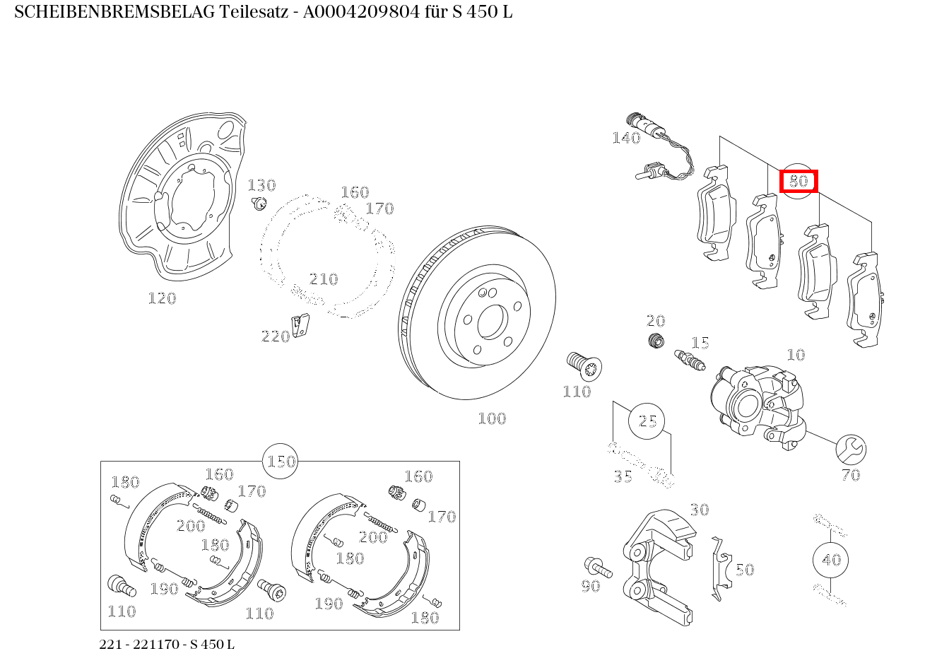 Scheibenbremsbelag Teilesatz S 450 L 221 Scheibenbremsbelag Teilesatz S 450 L 221