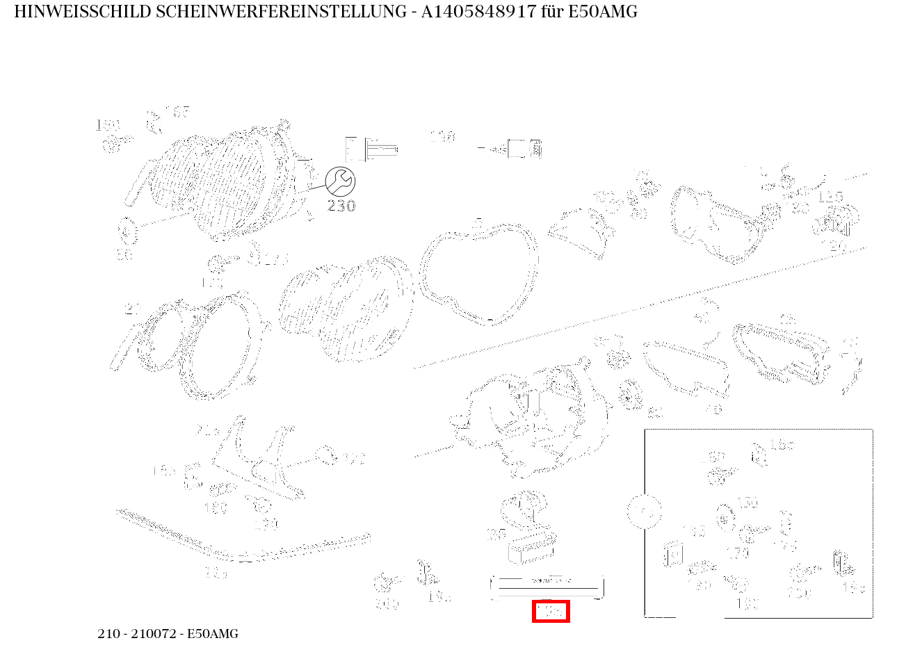 Hinweisschild SCHEINWERFEREINSTELLUNG E50AMG 210 Hinweisschild SCHEINWERFEREINSTELLUNG E50AMG 210