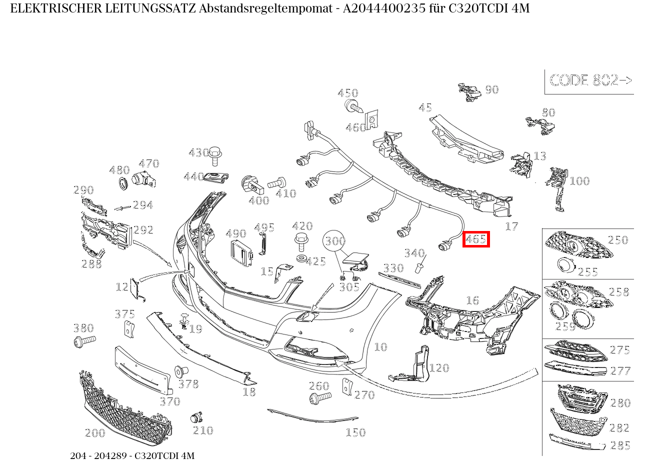 Elektrischer Leitungssatz Abstandsregeltempomat C320TCDI 4M 204 Elektrischer Leitungssatz Abstandsregeltempomat C320TCDI 4M 204
