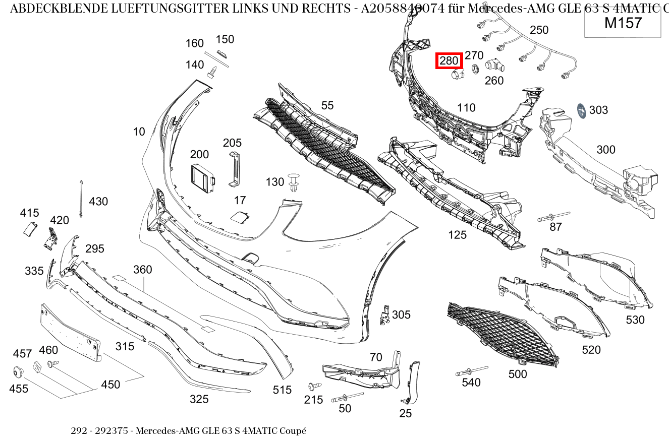 Abdeckblende LUEFTUNGSGITTER LINKS UND RECHTS Mercedes-AMG GLE 63 S 4MATIC Coupé 292 Abdeckblende LUEFTUNGSGITTER LINKS UND RECHTS Mercedes-AMG GLE 63 S 4MATIC Coupé 292