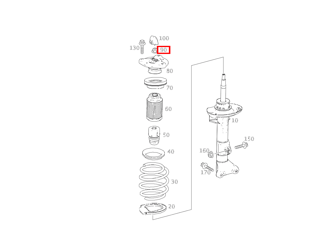Mutter Stoßdämpfer an Lagerbock oben; M14X1.5 E 500/550 CABR. 207
