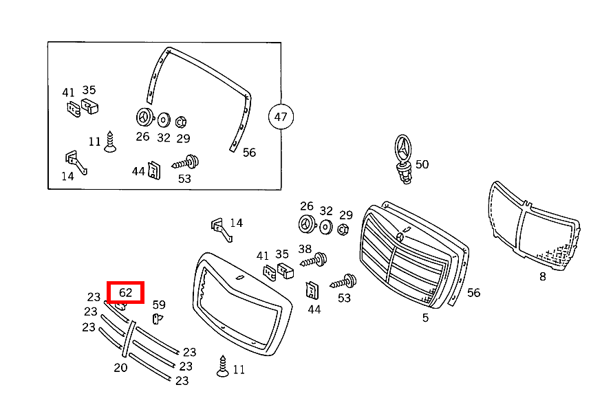 Klammer ZIERSTAB AN KUEHLERGITTER 560 SEL-126 126 Klammer ZIERSTAB AN KUEHLERGITTER 560 SEL-126 126