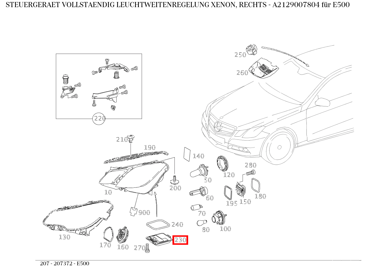 Steuergerät vollständig LEUCHTWEITENREGELUNG XENON, RECHTS E500 207 Steuergerät vollständig LEUCHTWEITENREGELUNG XENON, RECHTS E500 207
