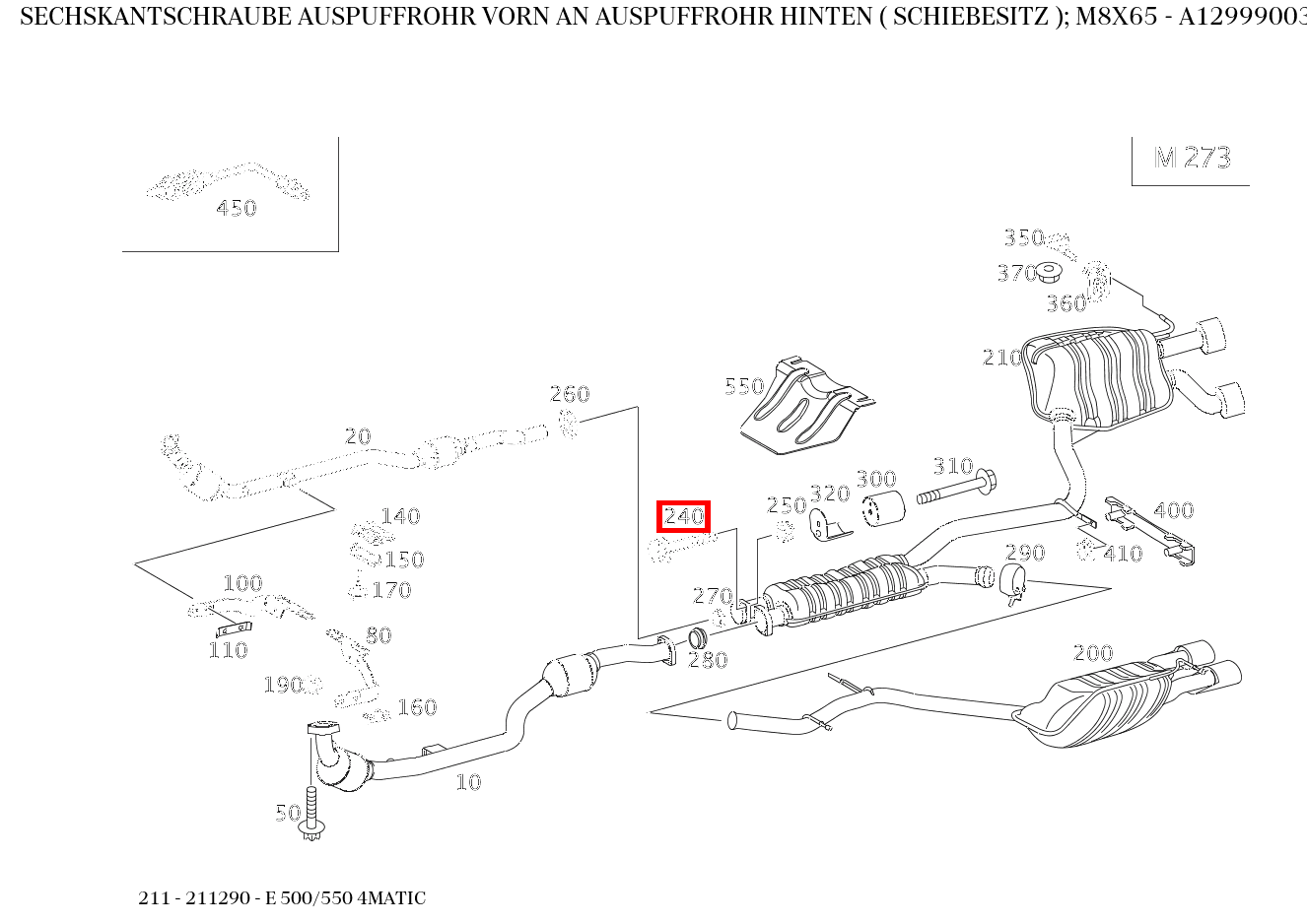 Sechskantschraube AUSPUFFROHR VORN AN AUSPUFFROHR HINTEN ( SCHIEBESITZ ); M8X65 E 500/550 4MATIC 211