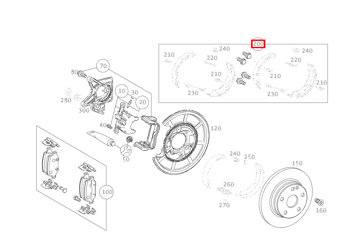 TEILESATZ BREMSBACKE LIEFERUMFANG A 200 TURBO COUPE 169