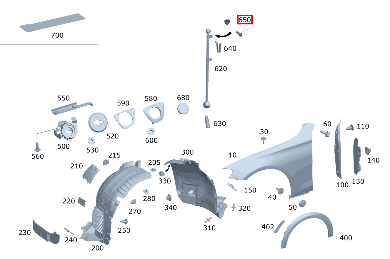 TEILESATZ STANDART.STANGE BEFESTIGUNGSMATERIAL STANDARTE RECHTS E 400 d Limousine 213