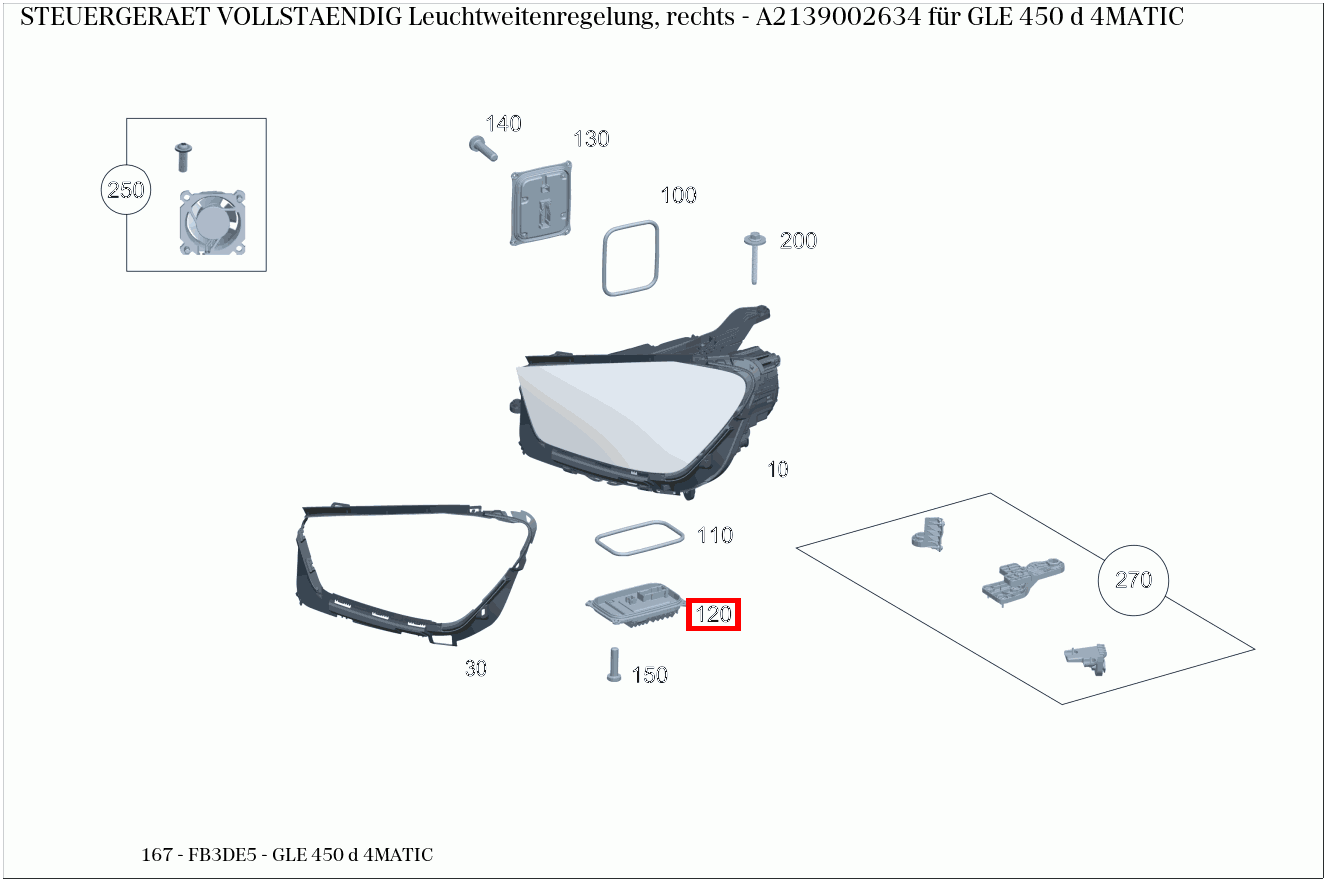 Steuergerät vollständig Leuchtweitenregelung, rechts GLE 450 d 4MATIC 167 Steuergerät vollständig Leuchtweitenregelung, rechts GLE 450 d 4MATIC 167