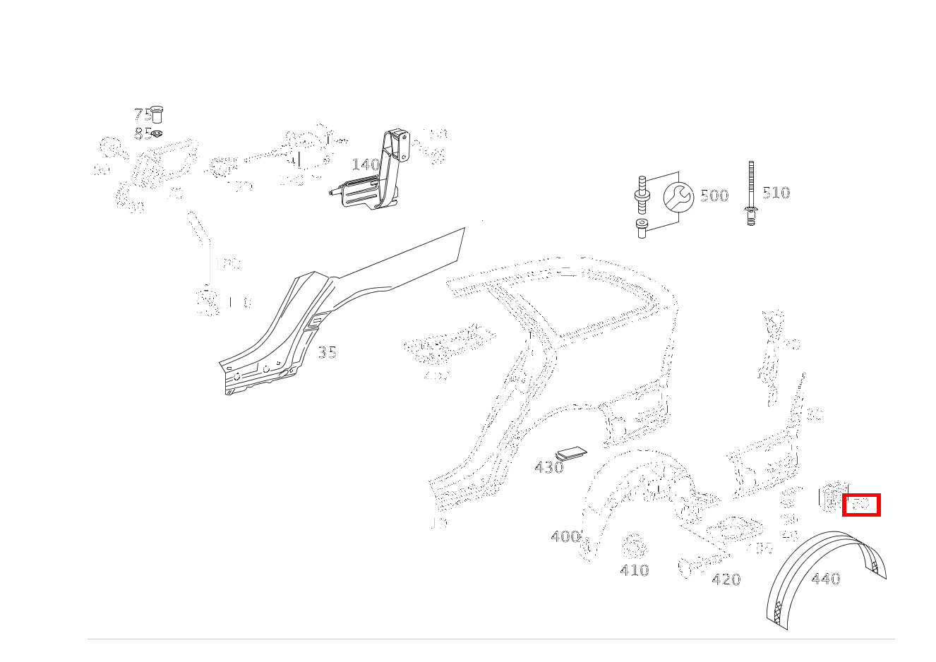 Klappe ENTLUEFTUNG AN HINTERKOTFLUEGEL IM BEREICH STOSSFAENGER RECHTS E 200 T-Limousine 210