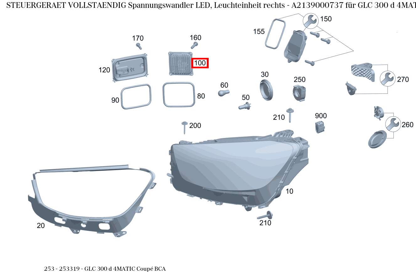 Steuergerät vollständig Spannungswandler LED, Leuchteinheit rechts GLC 300 d 4MATIC Coupé BCA 253 Steuergerät vollständig Spannungswandler LED, Leuchteinheit rechts GLC 300 d 4MATIC Coupé BCA 253