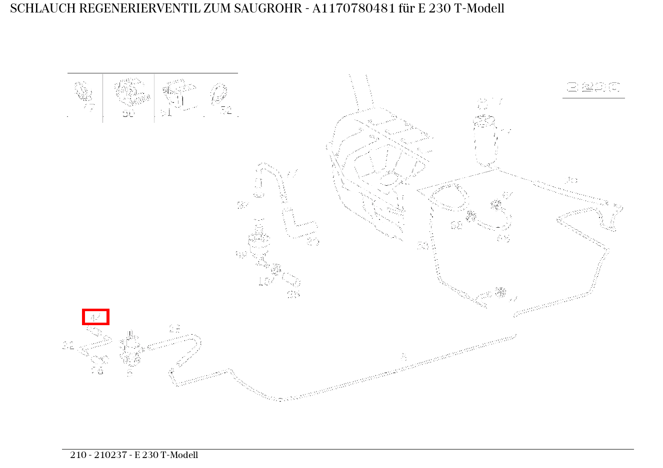 Schlauch REGENERIERVENTIL ZUM SAUGROHR E 230 T-Modell 210 Schlauch REGENERIERVENTIL ZUM SAUGROHR E 230 T-Modell 210