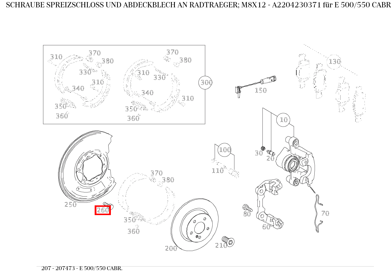 Schraube SPREIZSCHLOSS UND ABDECKBLECH AN RADTRAEGER; M8X12 E 500/550 CABR. 207