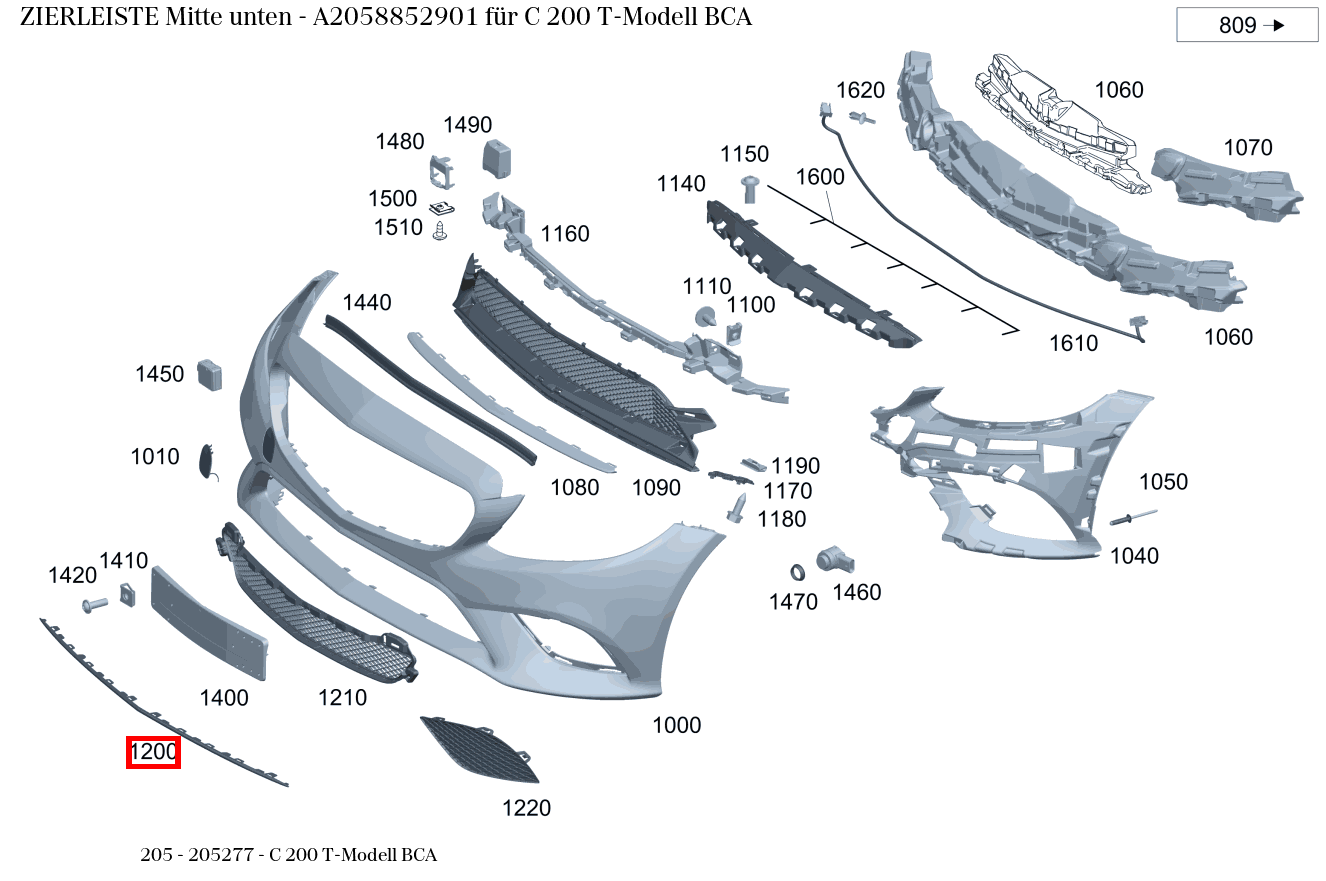 Zierleiste Mitte unten C 200 T-Modell BCA 205 Zierleiste Mitte unten C 200 T-Modell BCA 205