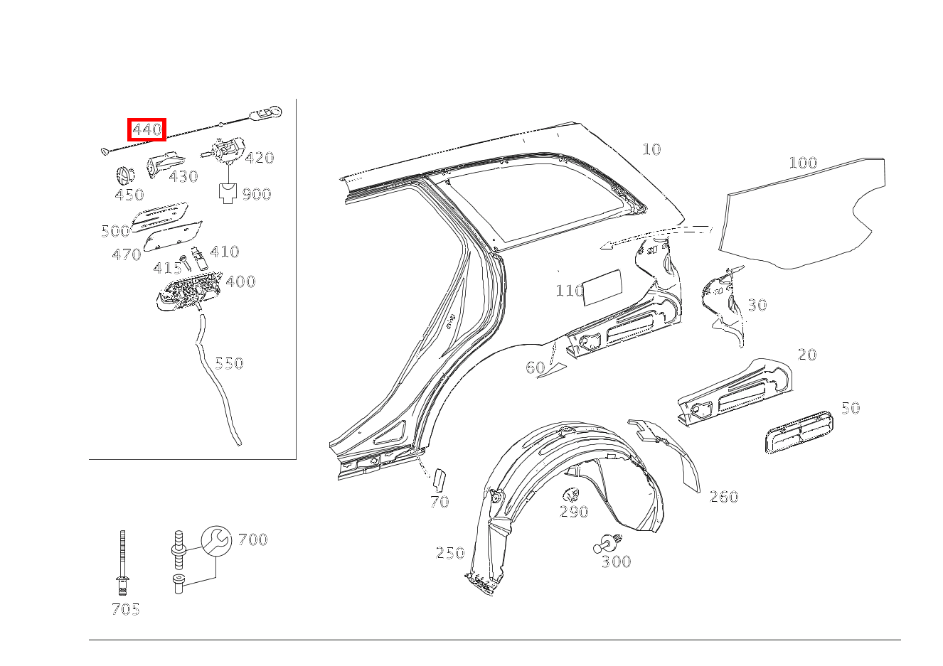 Riegel NOTENTRIEGELUNGSZUG FUER TANKKLAPPE E 220 CDI T-Modell 253