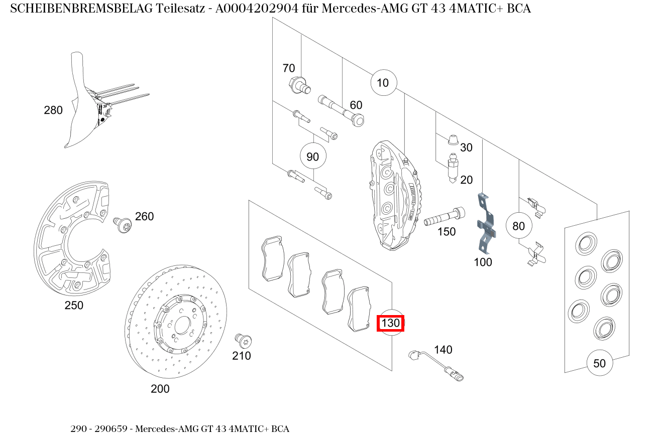 Scheibenbremsbelag Teilesatz Mercedes-AMG GT 43 4MATIC+ BCA 290 Scheibenbremsbelag Teilesatz Mercedes-AMG GT 43 4MATIC+ BCA 290