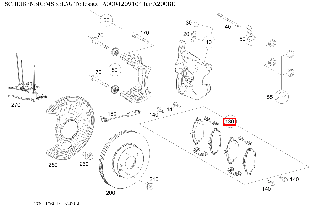 Scheibenbremsbelag Teilesatz A200BE 176