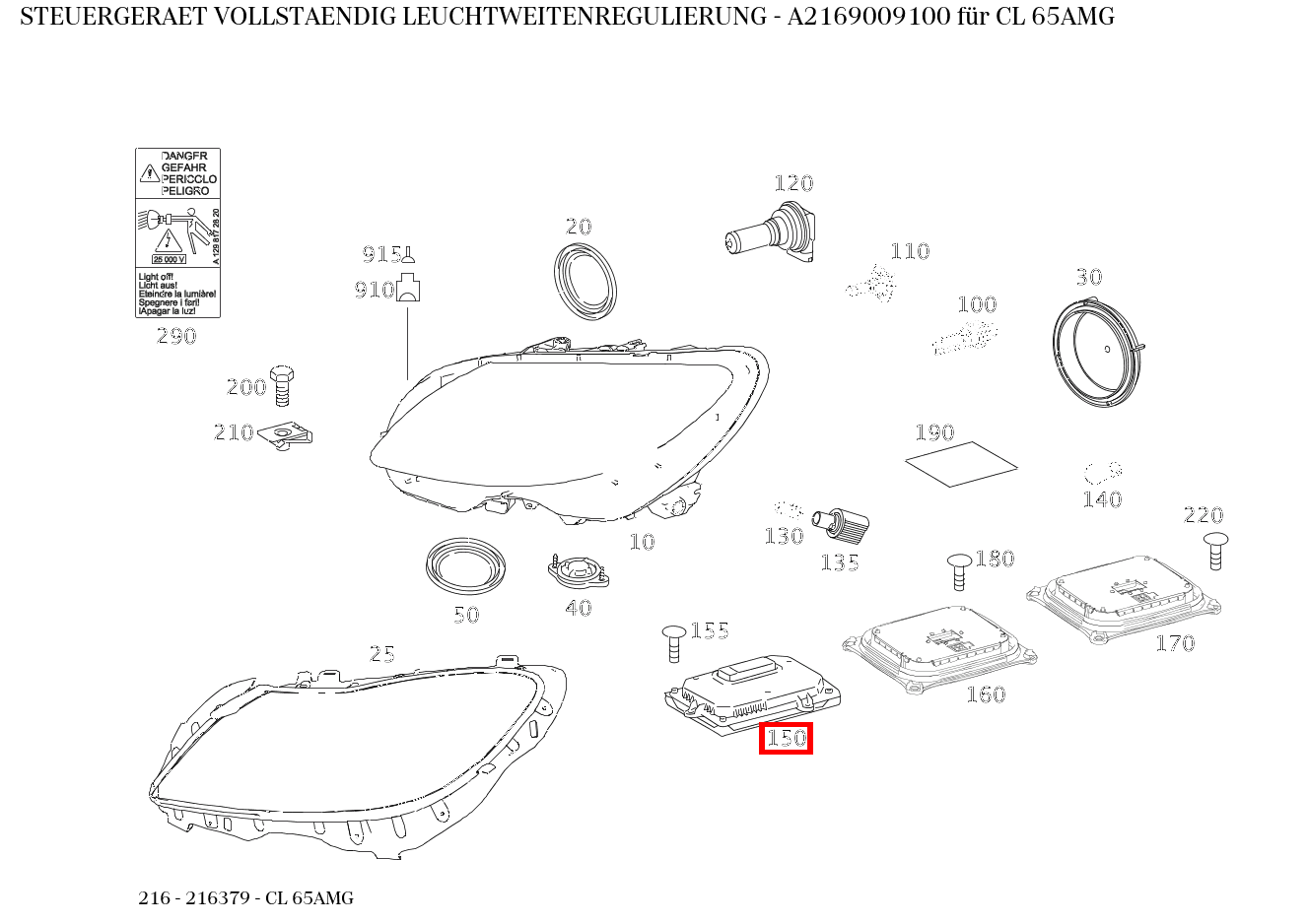 Steuergerät vollständig LEUCHTWEITENREGULIERUNG CL 65AMG 216 Steuergerät vollständig LEUCHTWEITENREGULIERUNG CL 65AMG 216