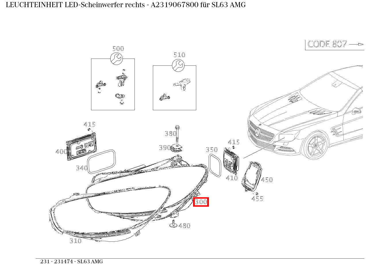 Leuchteinheit LED-Scheinwerfer rechts SL63 AMG 231
